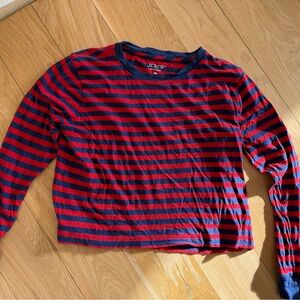 J. Crew Red and Blue Striped Long Sleeve Cropped T-Shirt